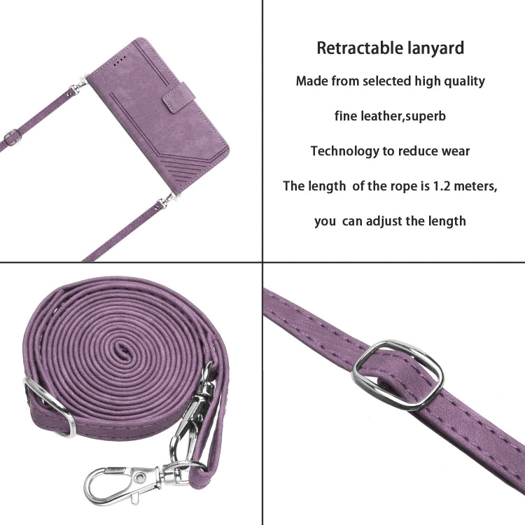 For Motorola Moto G Stylus 5G 2024 Skin Feel Stripe Pattern Leather Phone Case with Long Lanyard(Purple) - Motorola Cases by PMC Jewellery | Online Shopping South Africa | PMC Jewellery | Buy Now Pay Later Mobicred