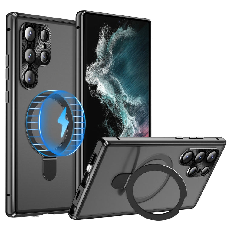 For Samsung Galaxy S22 Ultra 5G MagSafe Magnetic HD Frosted Tempered Glass Holder Phone Case(Black) - Galaxy S22 Ultra 5G Cases by PMC TechLife | Online Shopping South Africa | PMC TechLife