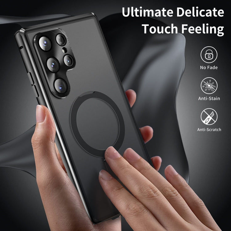For Samsung Galaxy S22 Ultra 5G MagSafe Magnetic HD Frosted Tempered Glass Holder Phone Case(Black) - Galaxy S22 Ultra 5G Cases by PMC TechLife | Online Shopping South Africa | PMC TechLife