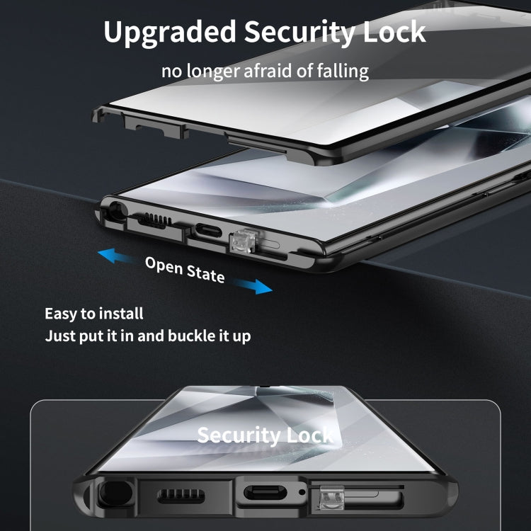 For Samsung Galaxy S22 Ultra 5G MagSafe Magnetic HD Frosted Tempered Glass Holder Phone Case(Black) - Galaxy S22 Ultra 5G Cases by PMC TechLife | Online Shopping South Africa | PMC TechLife