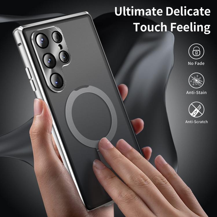 For Samsung Galaxy S25 Ultra 5G MagSafe Magnetic HD Frosted Tempered Glass Holder Phone Case(Silver) - Galaxy S25 Ultra 5G Cases by PMC TechLife | Online Shopping South Africa | PMC TechLife | Buy Now Pay Later Mobicred