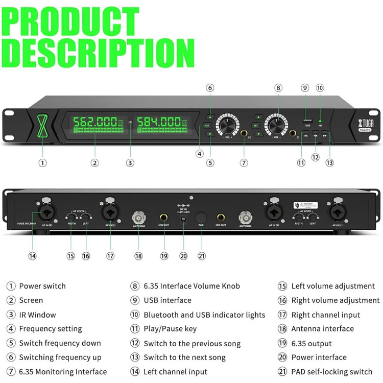 XTUGA RW2090 Professional Stage Wireless 2 Channel In Ear Monitoring System 2 in 1(US Plug) - Microphone by XTUGA | Online Shopping South Africa | PMC TechLife | Buy Now Pay Later Mobicred