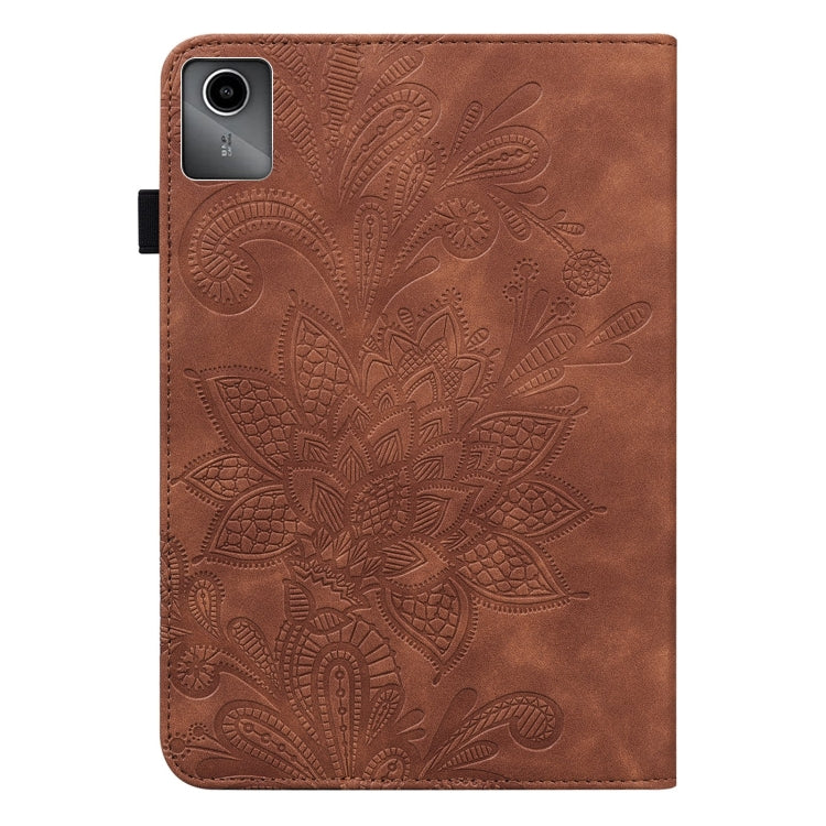 For Lenovo Tab M11 / Xiaoxin Pad 11 2024 Lace Flower Embossing Pattern Leather Tablet Case(Brown) - Lenovo by PMC Jewellery | Online Shopping South Africa | PMC Jewellery | Buy Now Pay Later Mobicred