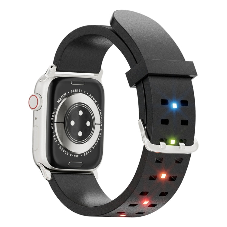 For Apple Watch Series 3 38mm Luminous Colorful Light Silicone Watch Band(Black) - Watch Bands by PMC TechLife | Online Shopping South Africa | PMC TechLife