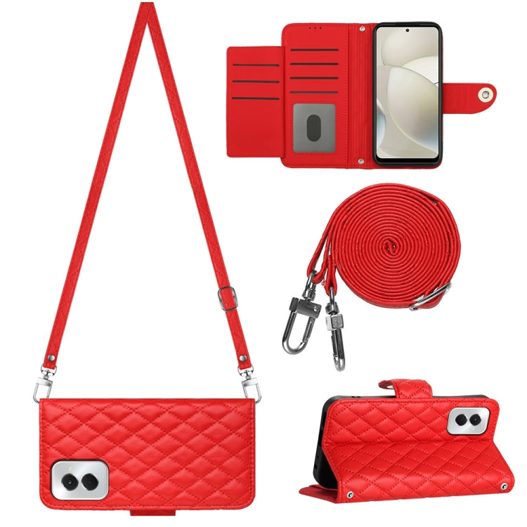 For Motorola Moto G Power 5G 2024 Rhombic Texture Flip Leather Phone Case with Long Lanyard(Red) - Motorola Cases by PMC Jewellery | Online Shopping South Africa | PMC Jewellery | Buy Now Pay Later Mobicred