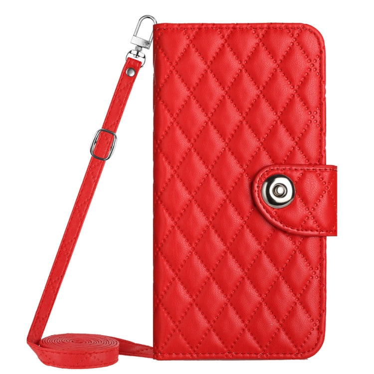 For Motorola Moto G Power 5G 2024 Rhombic Texture Flip Leather Phone Case with Long Lanyard(Red) - Motorola Cases by PMC Jewellery | Online Shopping South Africa | PMC Jewellery | Buy Now Pay Later Mobicred