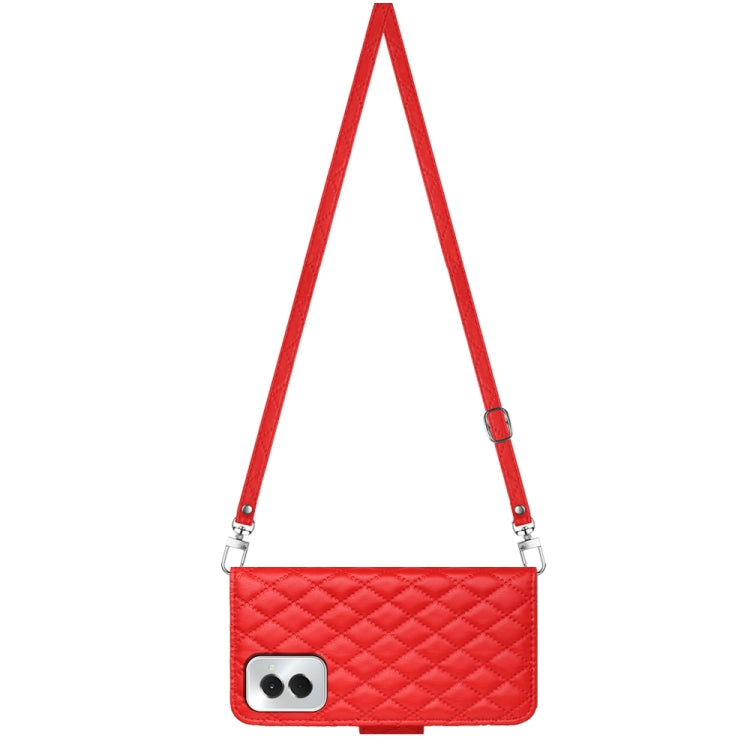 For Motorola Moto G Power 5G 2024 Rhombic Texture Flip Leather Phone Case with Long Lanyard(Red) - Motorola Cases by PMC Jewellery | Online Shopping South Africa | PMC Jewellery | Buy Now Pay Later Mobicred