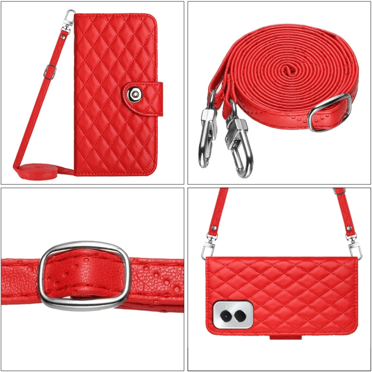 For Motorola Moto G Power 5G 2024 Rhombic Texture Flip Leather Phone Case with Long Lanyard(Red) - Motorola Cases by PMC Jewellery | Online Shopping South Africa | PMC Jewellery | Buy Now Pay Later Mobicred