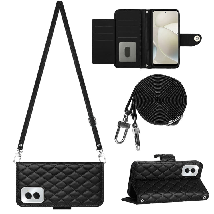 For Motorola Moto G Power 5G 2024 Rhombic Texture Flip Leather Phone Case with Long Lanyard(Black) - Motorola Cases by PMC Jewellery | Online Shopping South Africa | PMC Jewellery | Buy Now Pay Later Mobicred