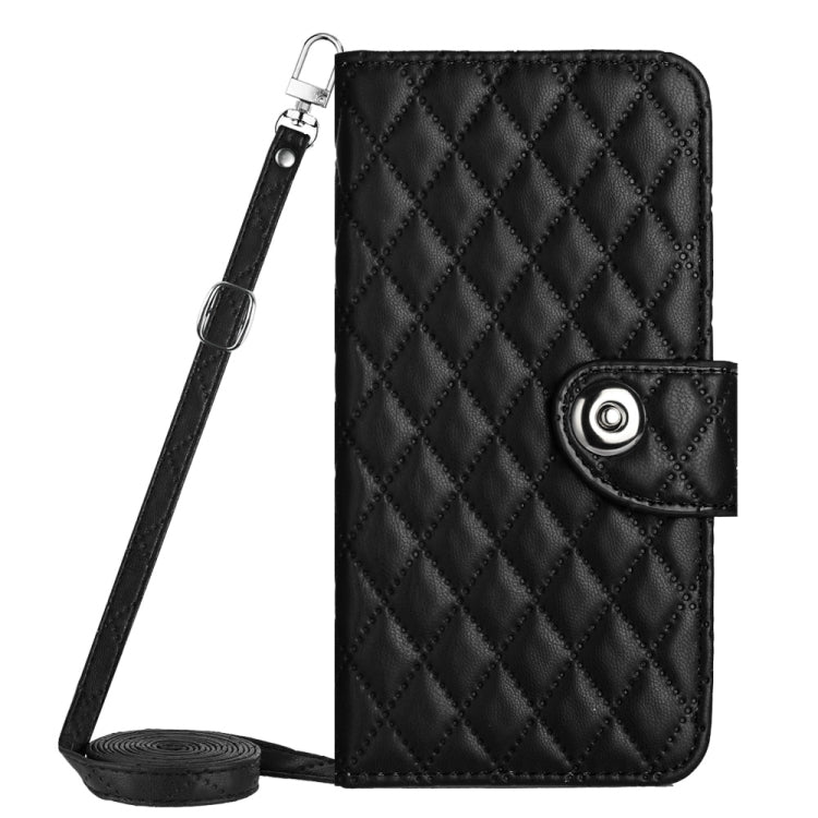 For Motorola Moto G Power 5G 2024 Rhombic Texture Flip Leather Phone Case with Long Lanyard(Black) - Motorola Cases by PMC Jewellery | Online Shopping South Africa | PMC Jewellery | Buy Now Pay Later Mobicred