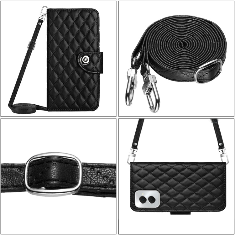 For Motorola Moto G Power 5G 2024 Rhombic Texture Flip Leather Phone Case with Long Lanyard(Black) - Motorola Cases by PMC Jewellery | Online Shopping South Africa | PMC Jewellery | Buy Now Pay Later Mobicred