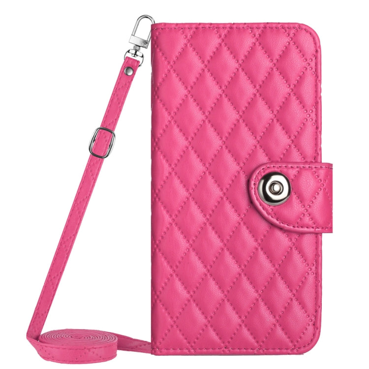 For Motorola Moto G Power 5G 2024 Rhombic Texture Flip Leather Phone Case with Long Lanyard(Rose Red) - Motorola Cases by PMC Jewellery | Online Shopping South Africa | PMC Jewellery | Buy Now Pay Later Mobicred