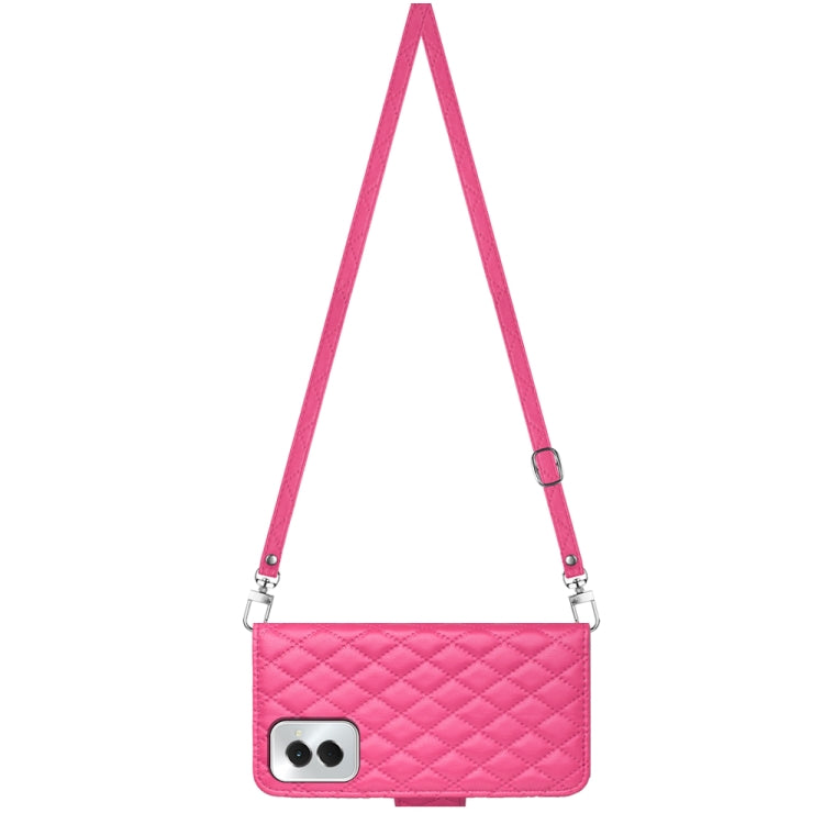 For Motorola Moto G Power 5G 2024 Rhombic Texture Flip Leather Phone Case with Long Lanyard(Rose Red) - Motorola Cases by PMC Jewellery | Online Shopping South Africa | PMC Jewellery | Buy Now Pay Later Mobicred