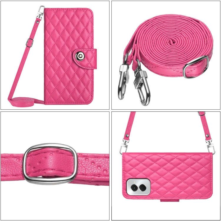 For Motorola Moto G Power 5G 2024 Rhombic Texture Flip Leather Phone Case with Long Lanyard(Rose Red) - Motorola Cases by PMC Jewellery | Online Shopping South Africa | PMC Jewellery | Buy Now Pay Later Mobicred