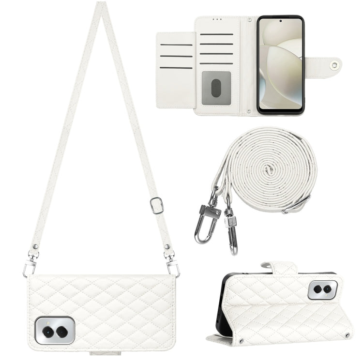 For Motorola Moto G Power 5G 2024 Rhombic Texture Flip Leather Phone Case with Long Lanyard(White) - Motorola Cases by PMC Jewellery | Online Shopping South Africa | PMC Jewellery | Buy Now Pay Later Mobicred