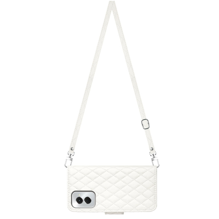 For Motorola Moto G Power 5G 2024 Rhombic Texture Flip Leather Phone Case with Long Lanyard(White) - Motorola Cases by PMC Jewellery | Online Shopping South Africa | PMC Jewellery | Buy Now Pay Later Mobicred