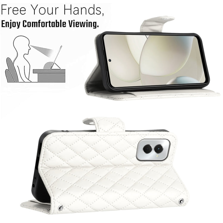 For Motorola Moto G Power 5G 2024 Rhombic Texture Flip Leather Phone Case with Long Lanyard(White) - Motorola Cases by PMC Jewellery | Online Shopping South Africa | PMC Jewellery | Buy Now Pay Later Mobicred
