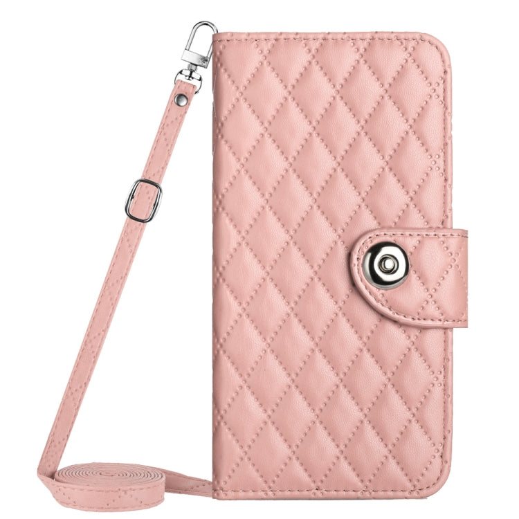 For Motorola Moto G Power 5G 2024 Rhombic Texture Flip Leather Phone Case with Long Lanyard(Coral Pink) - Motorola Cases by PMC Jewellery | Online Shopping South Africa | PMC Jewellery | Buy Now Pay Later Mobicred