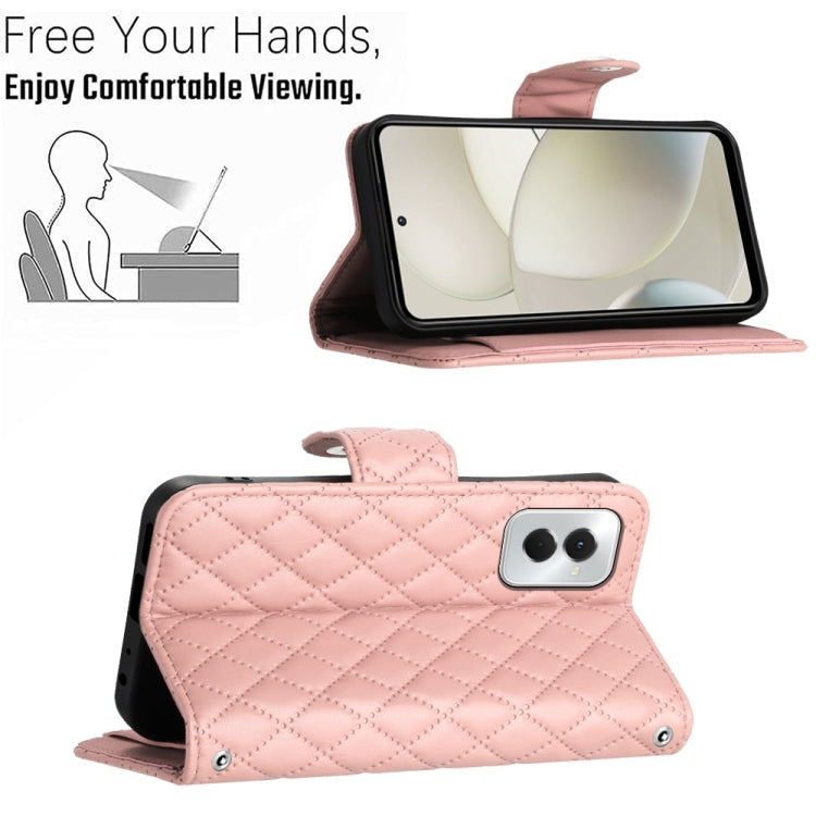 For Motorola Moto G Power 5G 2024 Rhombic Texture Flip Leather Phone Case with Long Lanyard(Coral Pink) - Motorola Cases by PMC Jewellery | Online Shopping South Africa | PMC Jewellery | Buy Now Pay Later Mobicred