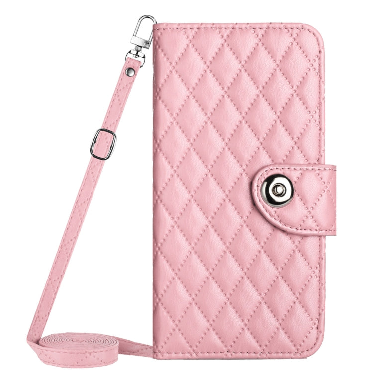 For Motorola Moto G Power 5G 2024 Rhombic Texture Flip Leather Phone Case with Long Lanyard(Pink) - Motorola Cases by PMC Jewellery | Online Shopping South Africa | PMC Jewellery | Buy Now Pay Later Mobicred