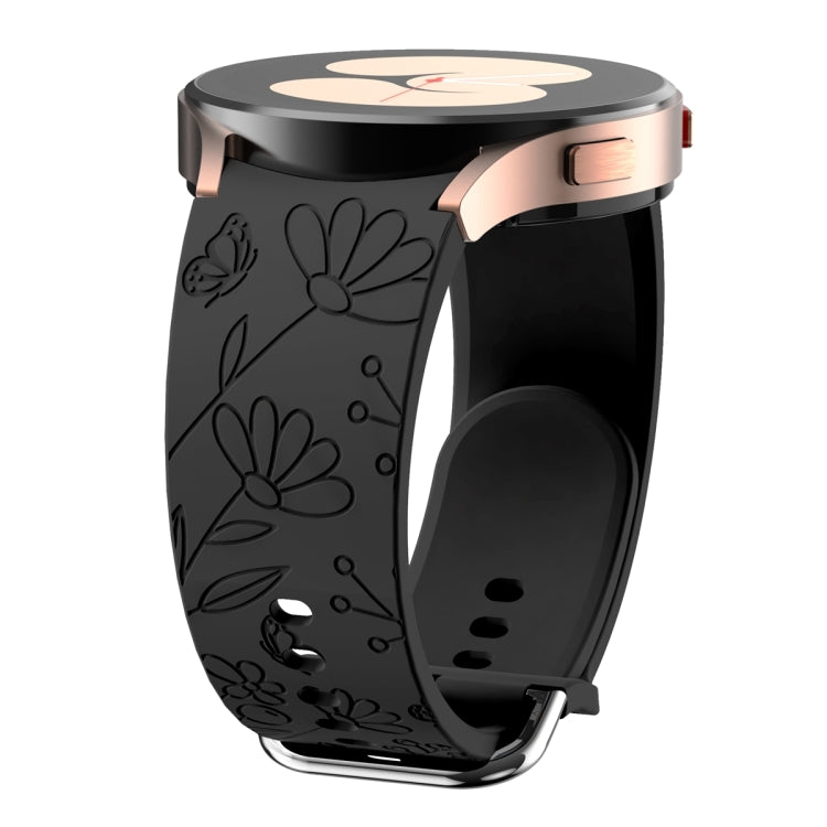 For Samsung Galaxy Watch 6 Butterfly Flower Embossed Silicone Watch Band(Black) - Watch Bands by PMC TechLife | Online Shopping South Africa | PMC TechLife
