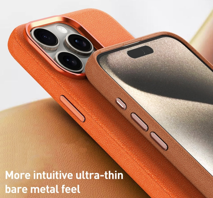 For iPhone 15 Pro Max Metal Lens Frame Leather Full Coverage Shockproof Phone Case(Blue) - iPhone 15 Pro Max Cases by PMC TechLife | Online Shopping South Africa | PMC TechLife
