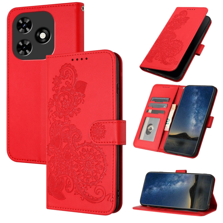 For Tecno Spark Go 2024 Datura Flower Embossed Flip Leather Phone Case(Red) - Tecno Cases by PMC Jewellery | Online Shopping South Africa | PMC Jewellery | Buy Now Pay Later Mobicred