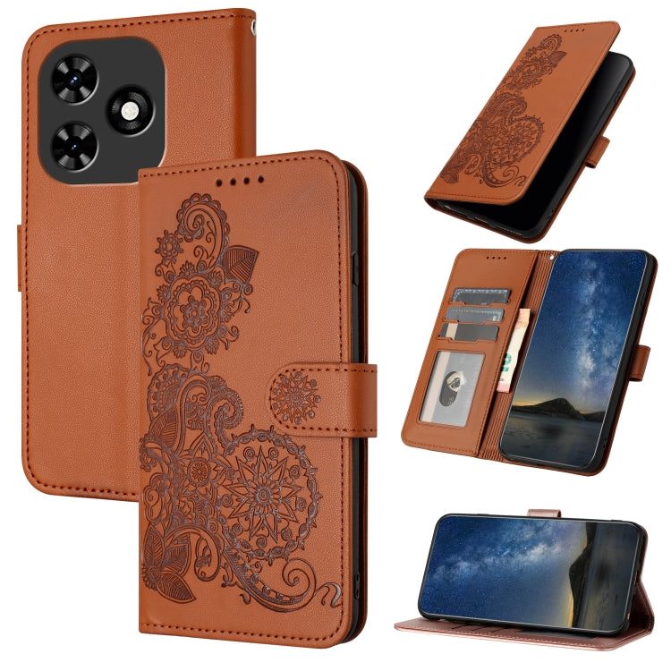 For Tecno Spark Go 2024 Datura Flower Embossed Flip Leather Phone Case(Brown) - Tecno Cases by PMC Jewellery | Online Shopping South Africa | PMC Jewellery | Buy Now Pay Later Mobicred
