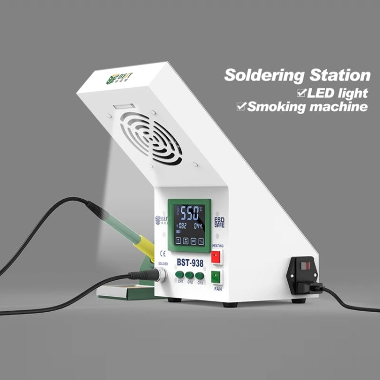 BEST BST-938 LED Electric Iron Smoking Instrument Smoke Purifier Soldering Station with Exhaust Fan, US Plug - free shipping - PMC TechLife - Order now!