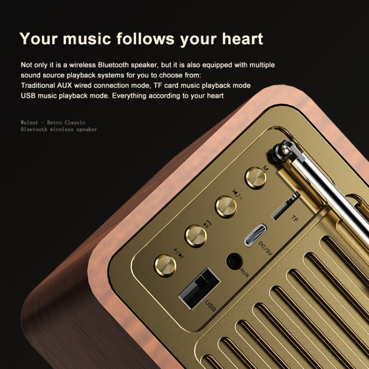 OneDer JY82 Wooden Retro Styling Wireless Speaker HIFI Classic FM Radio Support TF / U-Disk / AUX(Walnut Wood) - free shipping - PMC Jewellery - Order now!