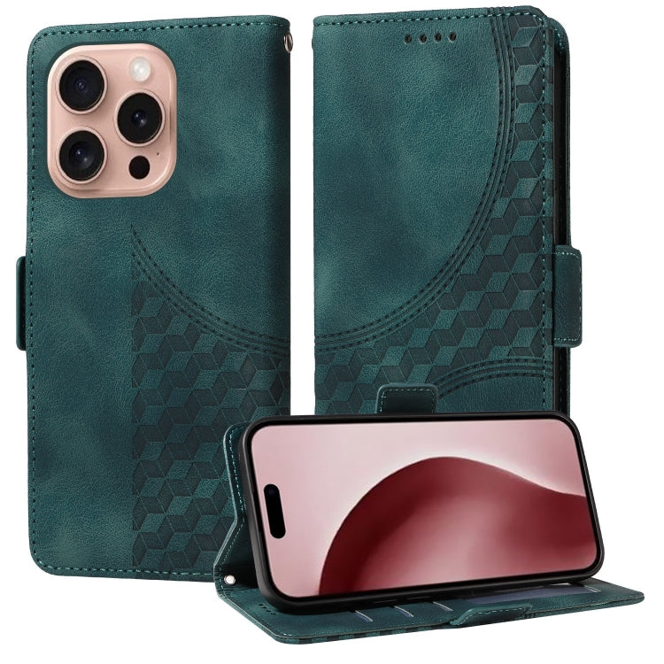 For iPhone 16 Pro Max Embossed Rhombus Starry Leather Phone Case(Green) - iPhone 16 Pro Max Cases by PMC TechLife | Online Shopping South Africa | PMC TechLife | Buy Now Pay Later Mobicred