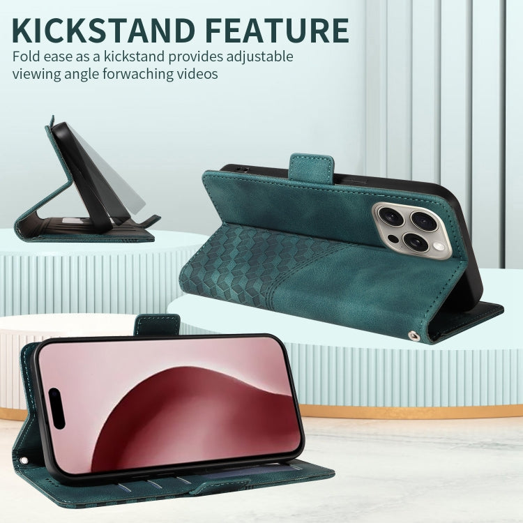 For iPhone 16 Pro Max Embossed Rhombus Starry Leather Phone Case(Green) - iPhone 16 Pro Max Cases by PMC TechLife | Online Shopping South Africa | PMC TechLife | Buy Now Pay Later Mobicred