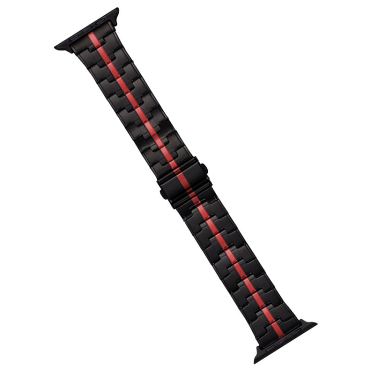 For Apple Watch Series 3 38mm Stainless Steel Watch Band(Black Red) - Watch Bands by PMC TechLife | Online Shopping South Africa | PMC TechLife
