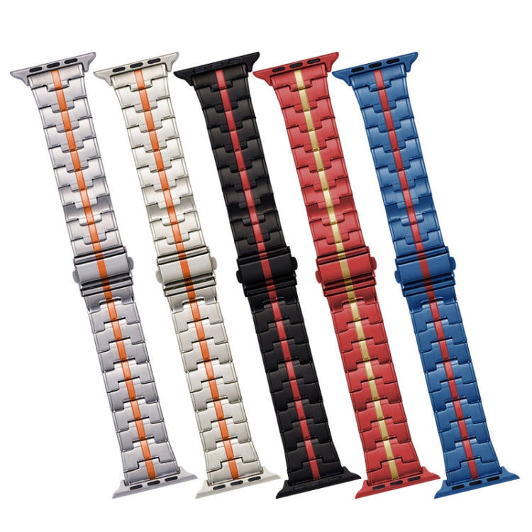 For Apple Watch SE 2023 44mm Stainless Steel Watch Band(Silver Red) - Watch Bands by PMC TechLife | Online Shopping South Africa | PMC TechLife