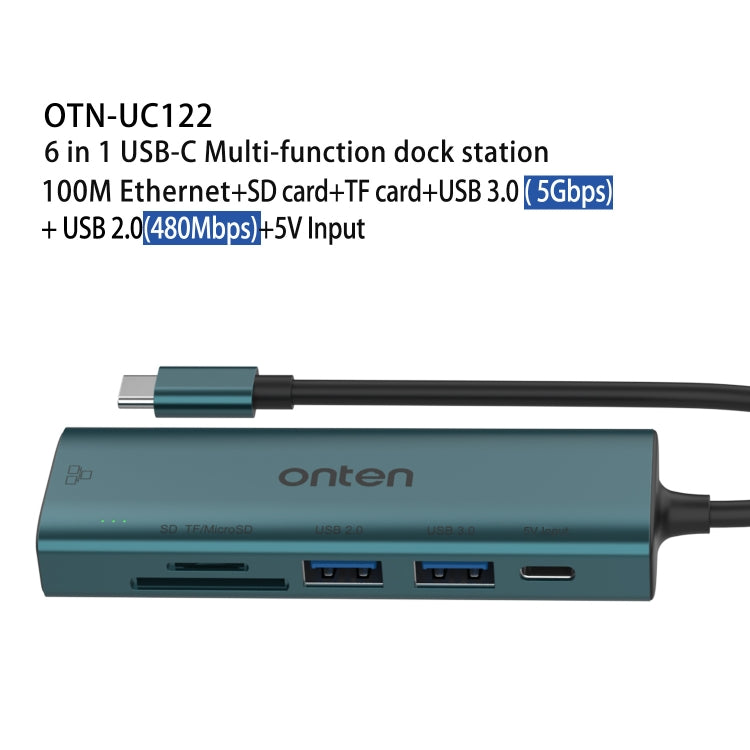 Onten UC122 6 in 1 USB-C / Type-C to SD + TF Card + USB 3.0 HUB with 5V Input & 100Mbps Network Card - free shipping - PMC Jewellery - Order now!
