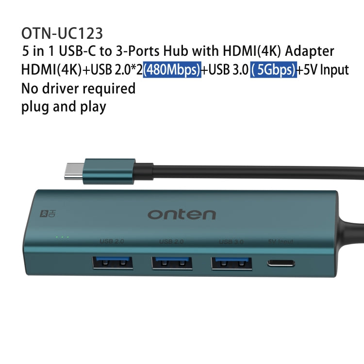 Onten UC123 5 in 1 USB-C / Type-C to HDMI + USB3.0 HUB Docking Station with 5V Input - free shipping - PMC Jewellery - Order now!