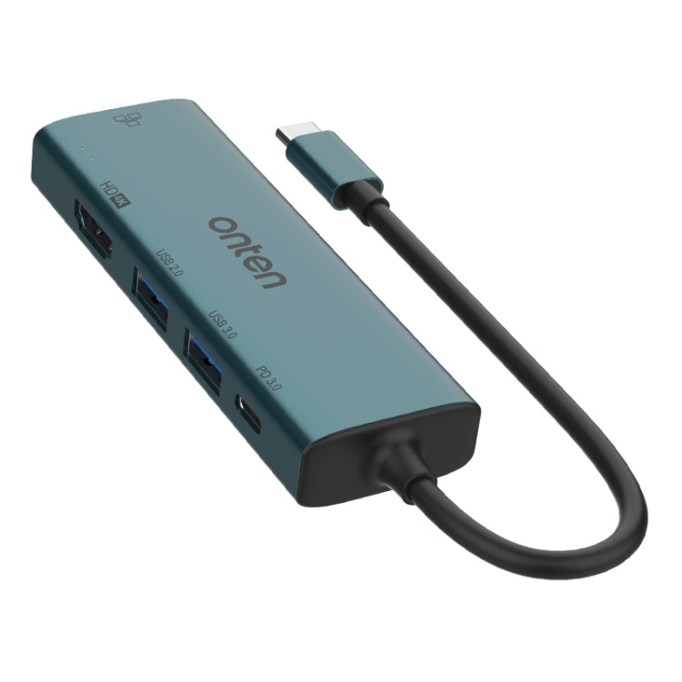 Onten UC125 5 in 1 USB-C / Type-C to HDMI+USB3.0+PD3.0 Multi-function HUB with 100Mbps Network Card - free shipping - PMC Jewellery - Order now!
