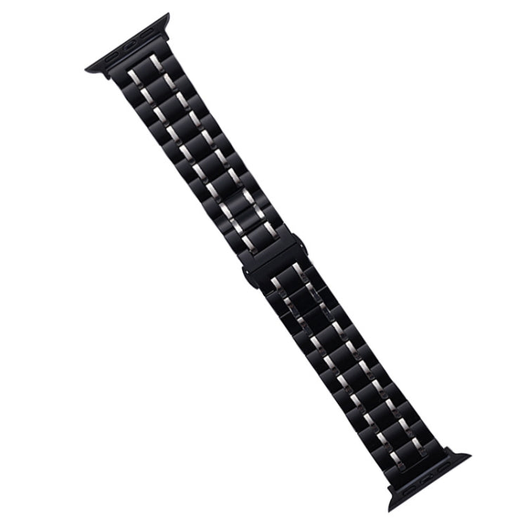 For Apple Watch SE 44mm Five-Beads Stainless Steel Watch Band(Black Silver) - Watch Bands by PMC TechLife | Online Shopping South Africa | PMC TechLife