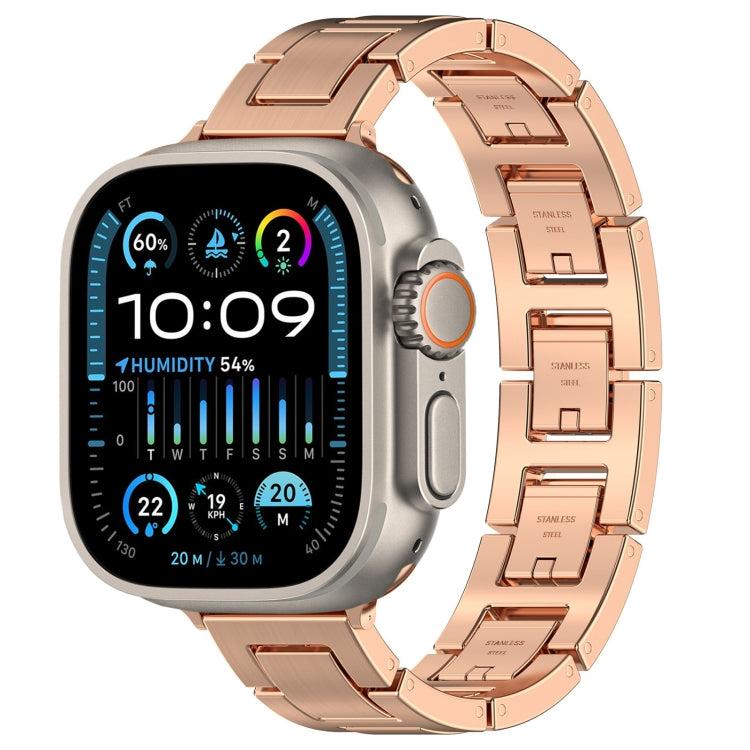 For Apple Watch Ultra 2 49mm H Slim Stainless Steel Watch Band(Rose Gold) - Watch Bands by PMC TechLife | Online Shopping South Africa | PMC TechLife