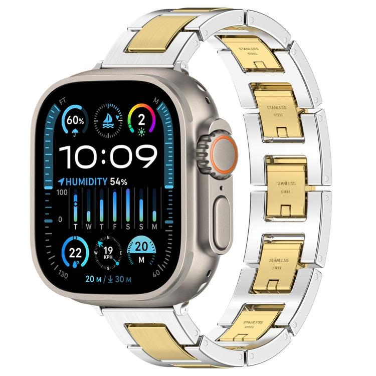 For Apple Watch Ultra 2 49mm H Slim Stainless Steel Watch Band(Silver Gold) - Watch Bands by PMC TechLife | Online Shopping South Africa | PMC TechLife