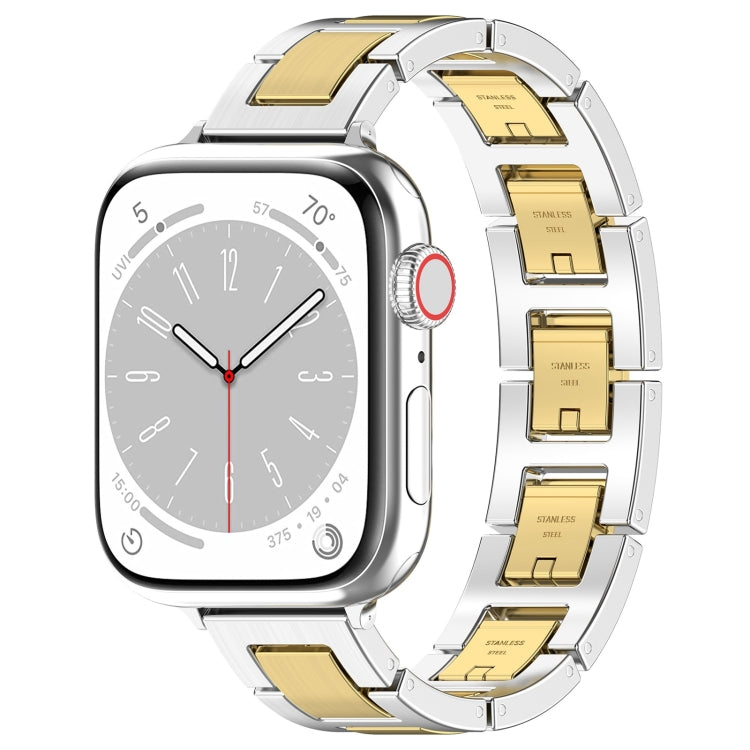 For Apple Watch Series 9 41mm H Slim Stainless Steel Watch Band(Silver Gold) - Watch Bands by PMC TechLife | Online Shopping South Africa | PMC TechLife