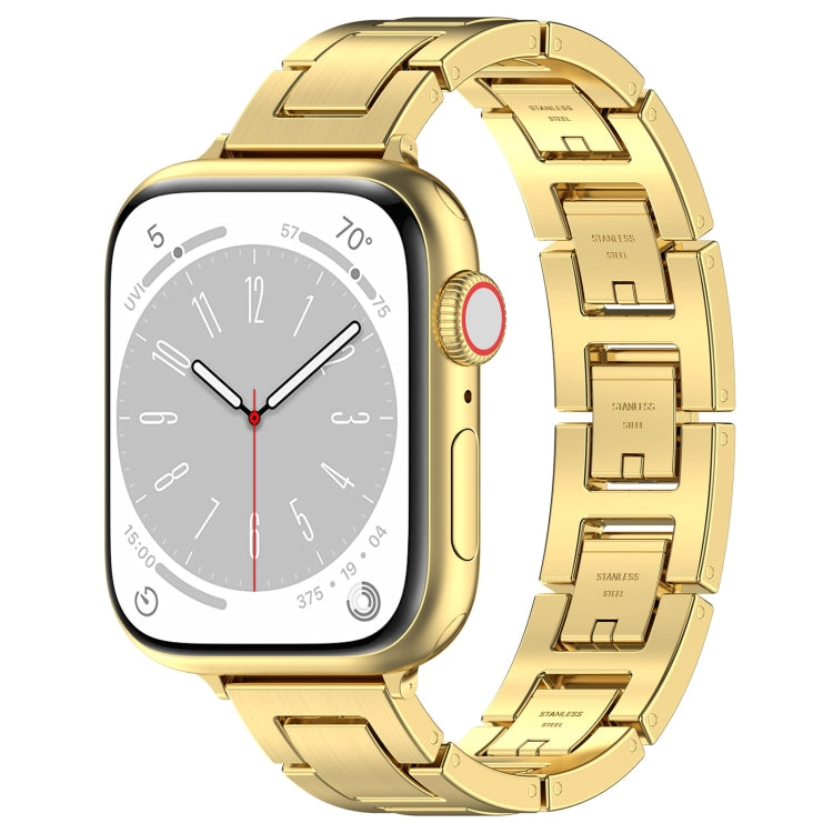 For Apple Watch Series 8 45mm H Slim Stainless Steel Watch Band(Gold) - Watch Bands by PMC TechLife | Online Shopping South Africa | PMC TechLife