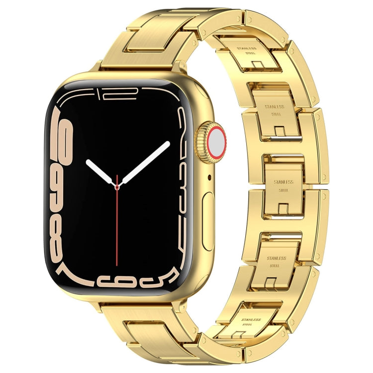 For Apple Watch Series 7 41mm H Slim Stainless Steel Watch Band(Gold) - Watch Bands by PMC TechLife | Online Shopping South Africa | PMC TechLife