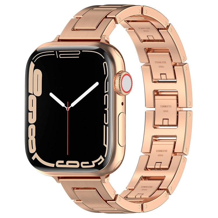 For Apple Watch Series 7 41mm H Slim Stainless Steel Watch Band(Rose Gold) - Watch Bands by PMC TechLife | Online Shopping South Africa | PMC TechLife