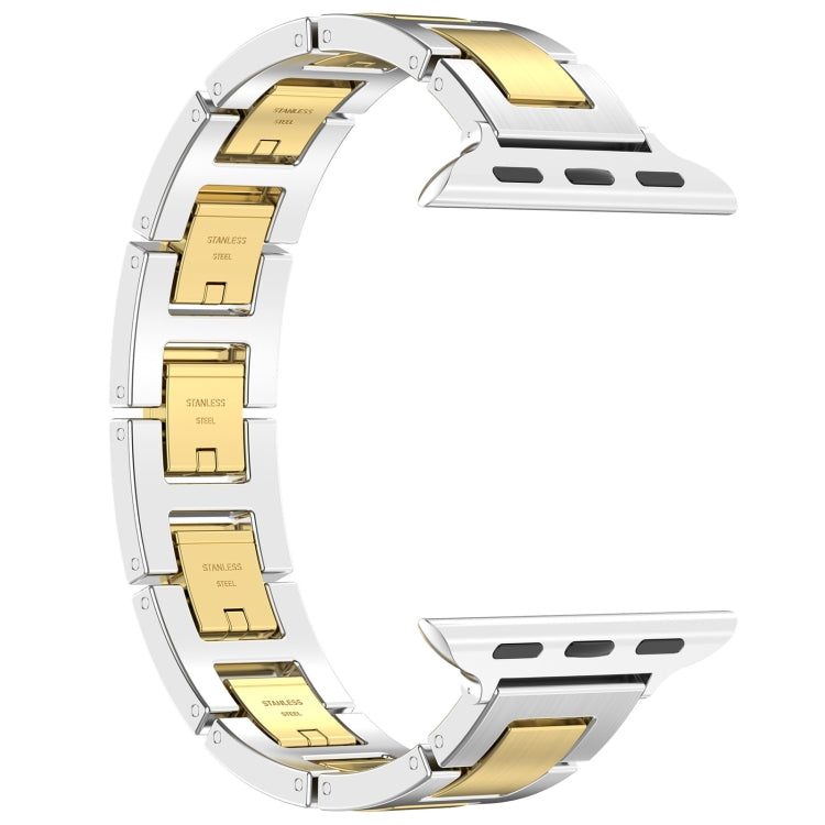 For Apple Watch Series 7 41mm H Slim Stainless Steel Watch Band(Silver Gold) - Watch Bands by PMC TechLife | Online Shopping South Africa | PMC TechLife