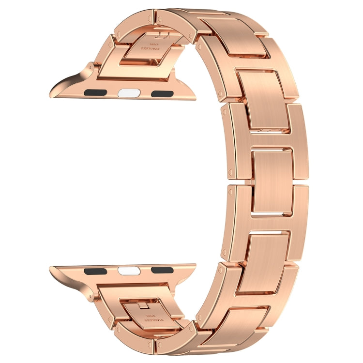 For Apple Watch Series 7 45mm H Slim Stainless Steel Watch Band(Rose Gold) - Watch Bands by PMC TechLife | Online Shopping South Africa | PMC TechLife