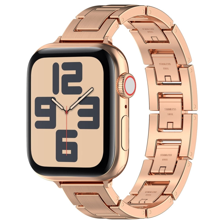 For Apple Watch SE 44mm H Slim Stainless Steel Watch Band(Rose Gold) - Watch Bands by PMC TechLife | Online Shopping South Africa | PMC TechLife