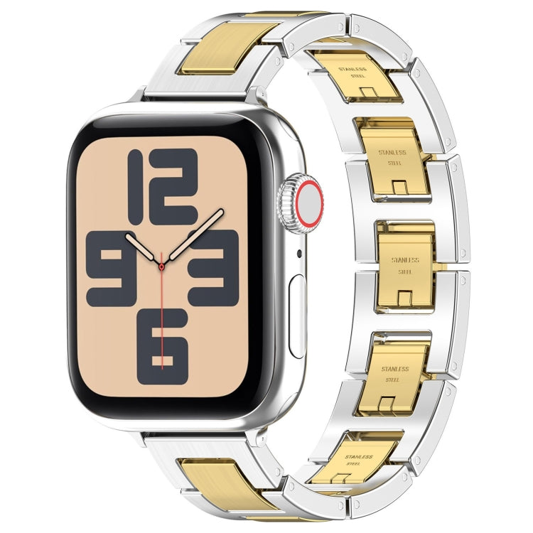 For Apple Watch SE 44mm H Slim Stainless Steel Watch Band(Silver Gold) - Watch Bands by PMC TechLife | Online Shopping South Africa | PMC TechLife