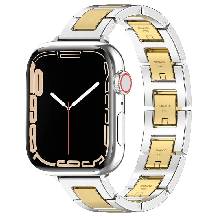 For Apple Watch Series 5 44mm H Slim Stainless Steel Watch Band(Silver Gold) - free shipping - PMC TechLife - Order now!