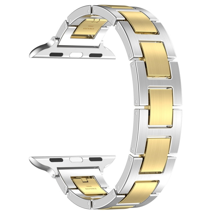 For Apple Watch Series 5 44mm H Slim Stainless Steel Watch Band(Silver Gold) - free shipping - PMC TechLife - Order now!